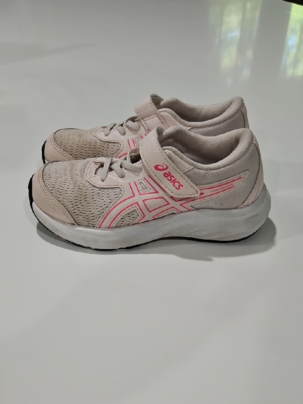 ASICS Kids Light Pink and White Hook-and-Loop Sneakers Sz K12 EUC